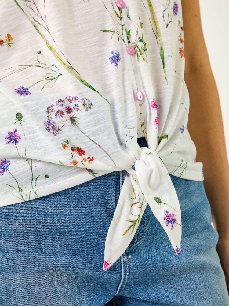 Roman White Floral Print Tie Front Top - Image 5 of 5