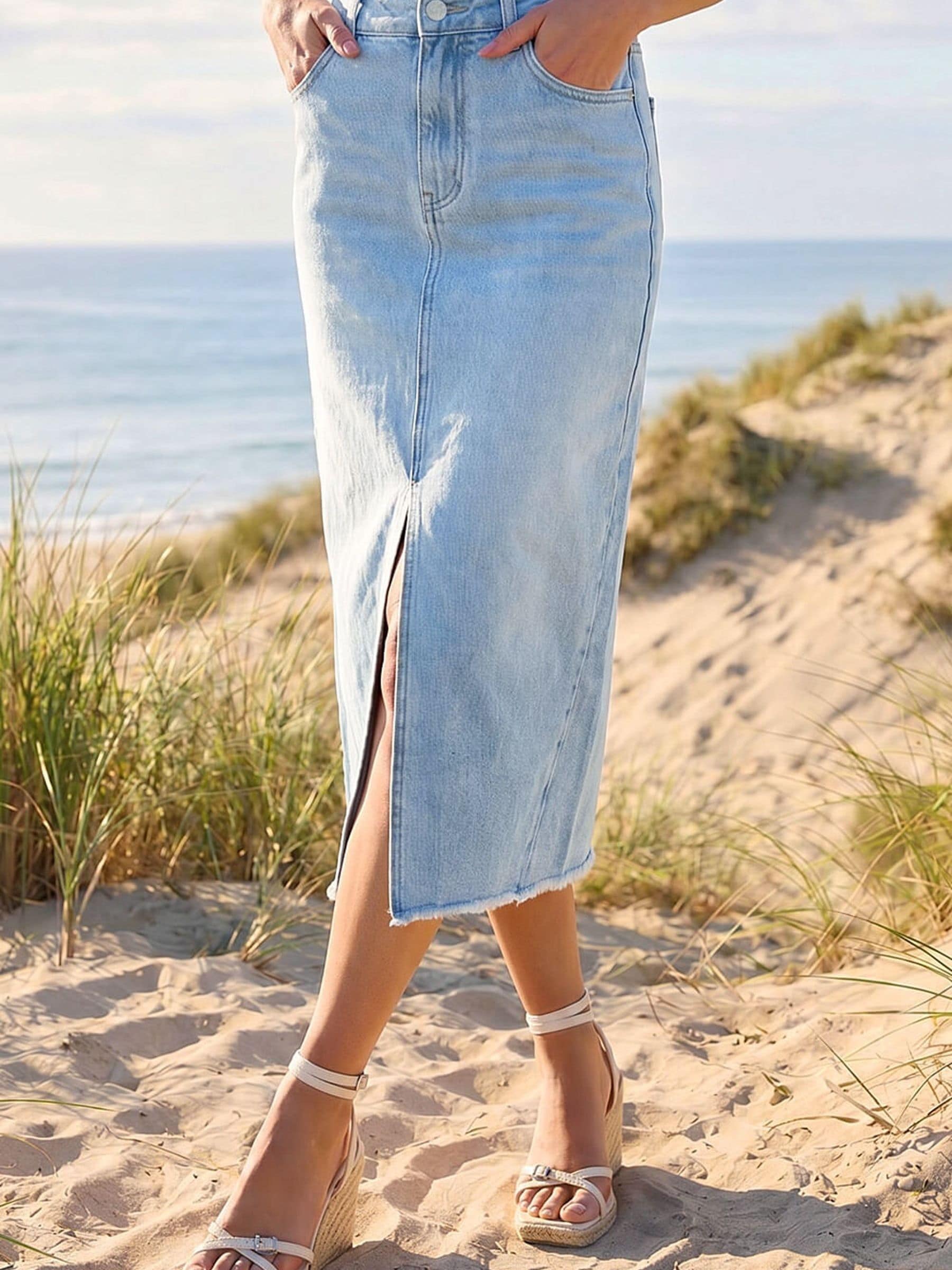 Roman Women's Blue Light Wash Midi Skirt