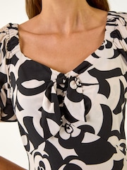 Roman White Rose Print Ruched Midi Dress - Image 6 of 6
