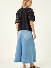 Roman Black Crochet Detail Knit Top - Image 3 of 5