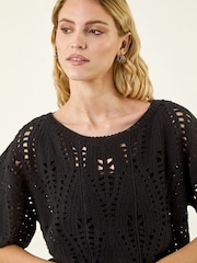 Roman Black Crochet Detail Knit Top - Image 4 of 5