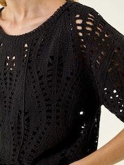 Roman Black Crochet Detail Knit Top - Image 5 of 5