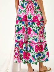 Roman Pink Floral Print Tiered Skirt - Image 3 of 5