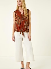 Roman Red Leaf Print Tie Front Top - Image 1 of 5