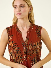 Roman Red Leaf Print Tie Front Top - Image 2 of 5