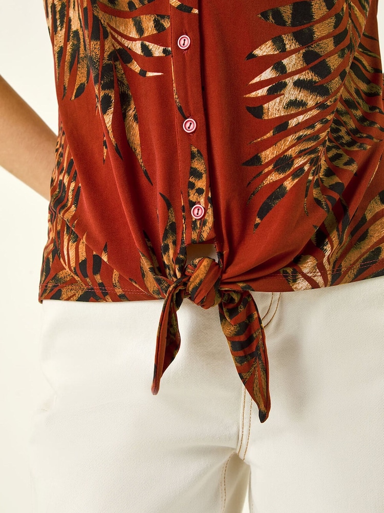 Roman Red Leaf Print Tie Front Top - Image 6 of 6 Roman Red Leaf Print Tie Front Top - Image 6 of 6