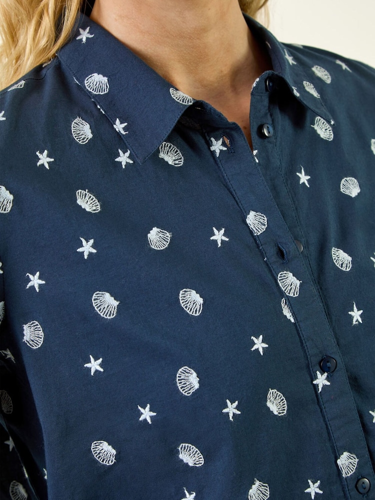 Roman Blue Shell Embroidered Shirt - Image 6 of 6 Roman Blue Shell Embroidered Shirt - Image 6 of 6