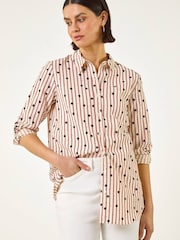Roman Brown Floral Stripe Buttoned Shirt - Image 1 of 5