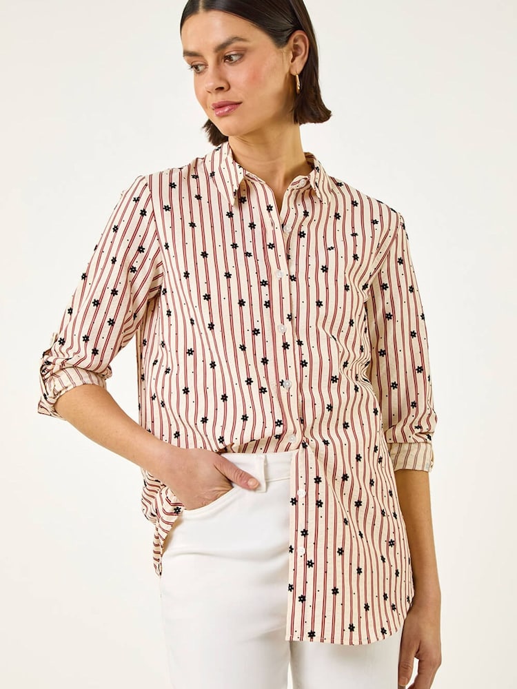Roman Brown Floral Stripe Buttoned Shirt - Image 1 of 5
