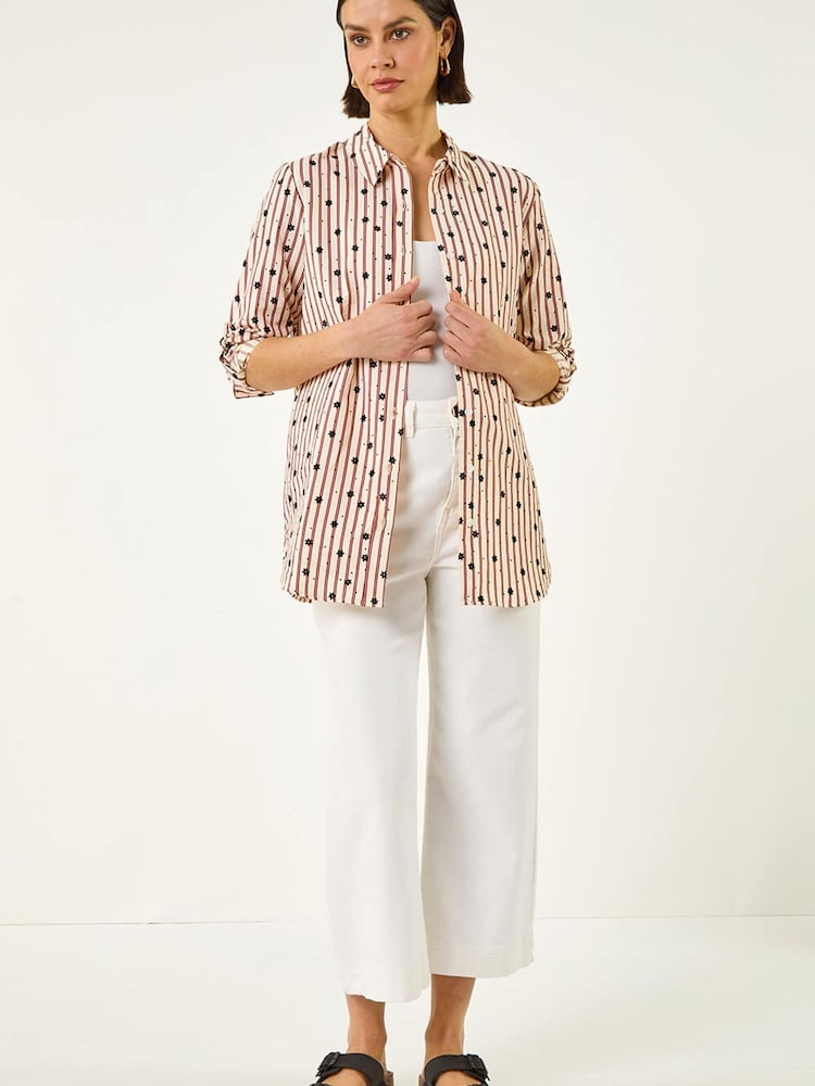 Roman Brown Floral Stripe Buttoned Shirt - Image 2 of 5