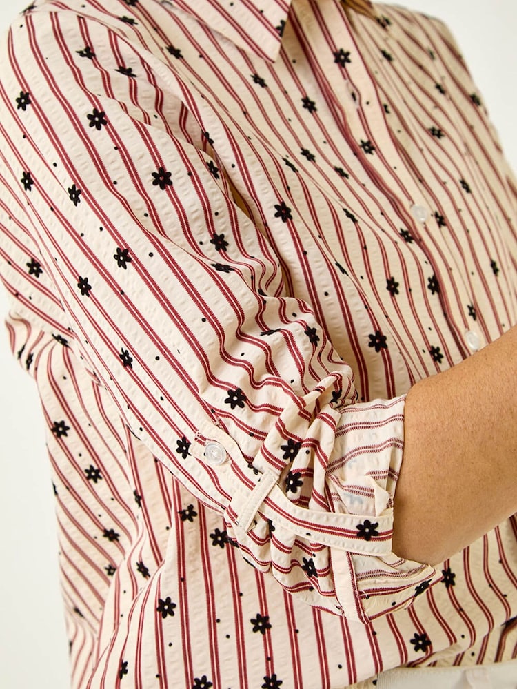 Roman Brown Floral Stripe Buttoned Shirt - Image 6 of 6