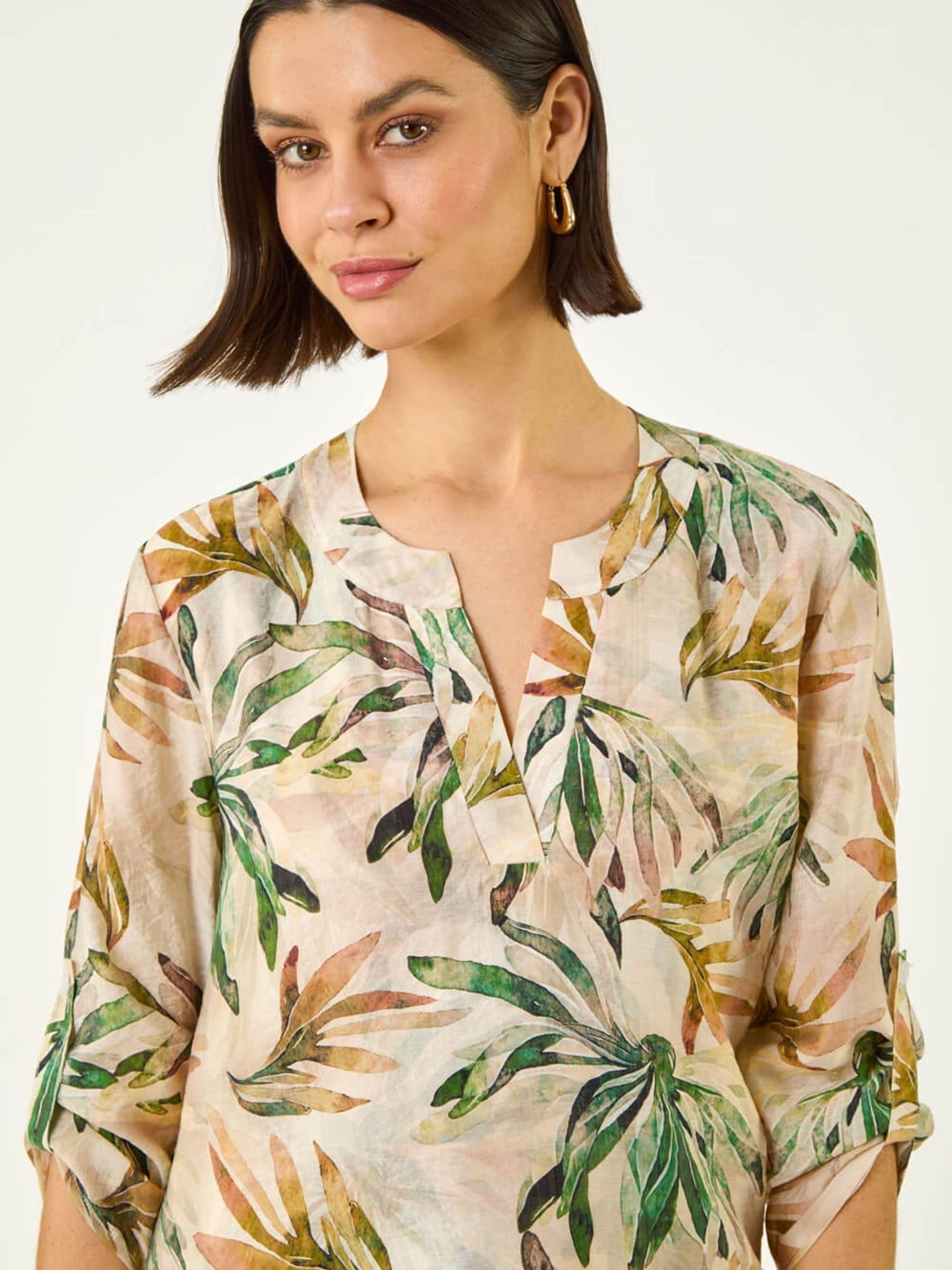 Roman Women's Green Leaf Wrap Hem Tunic Top In Size 12 - Image 3
