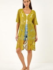 Roman Green Crochet Longline Knit Cardigan - Image 1 of 5