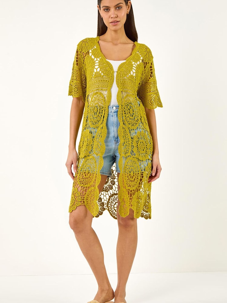 Roman Green Crochet Longline Knit Cardigan - Image 1 of 5