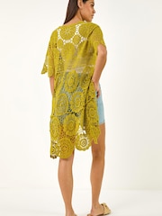 Roman Green Crochet Longline Knit Cardigan - Image 2 of 5