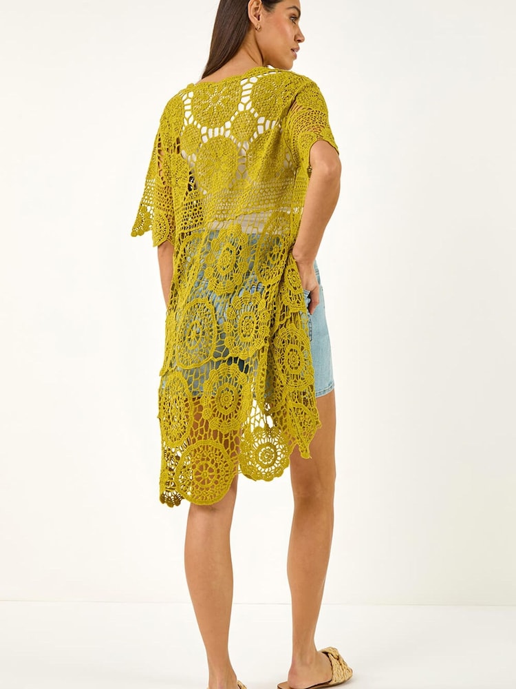 Roman Green Crochet Longline Knit Cardigan - Image 2 of 5