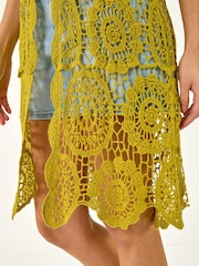 Roman Green Crochet Longline Knit Cardigan - Image 5 of 5