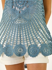 Roman Blue Longline Crochet Knit Vest - Image 5 of 5