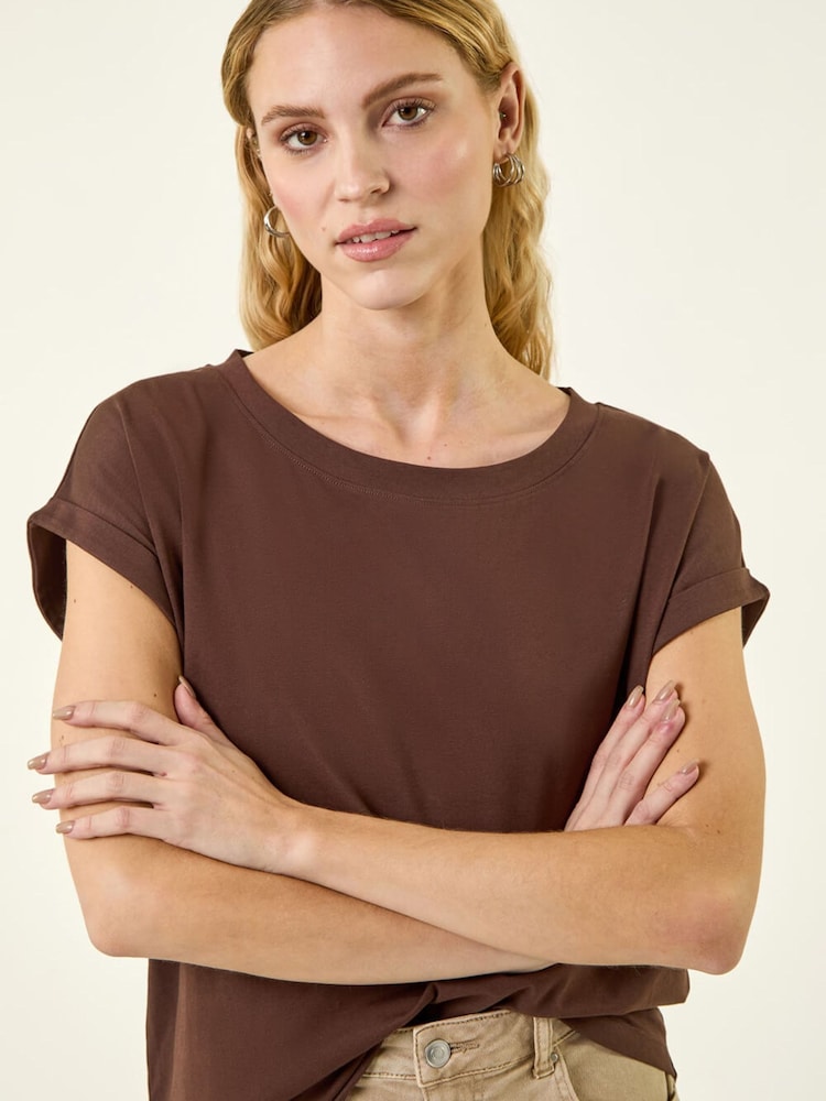 Roman Brown Plain Stretch Jersey T-Shirt - Image 1 of 5