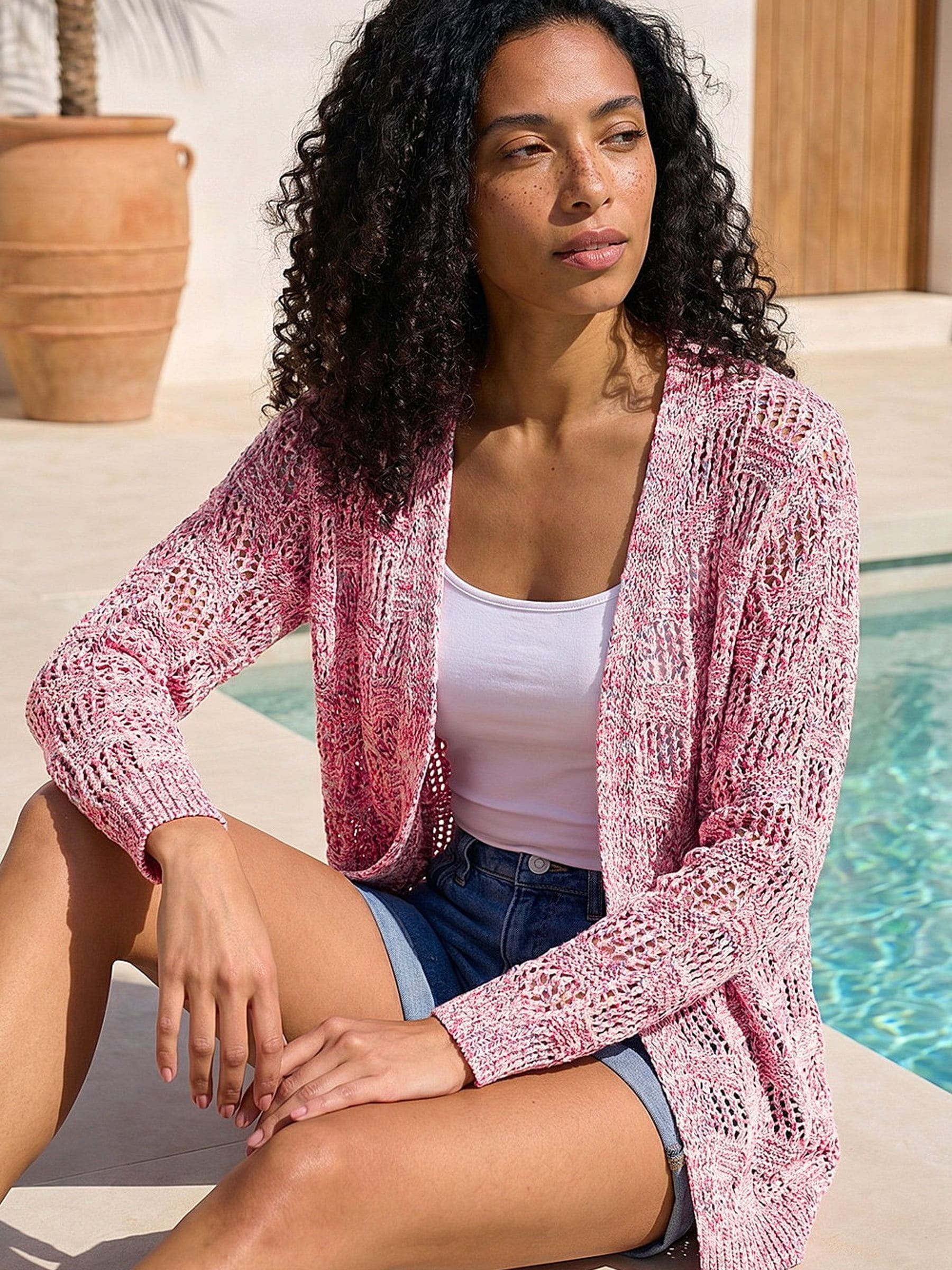 Buy Roman Pink Tape Knit Cotton Blend Cardigan from Next USA