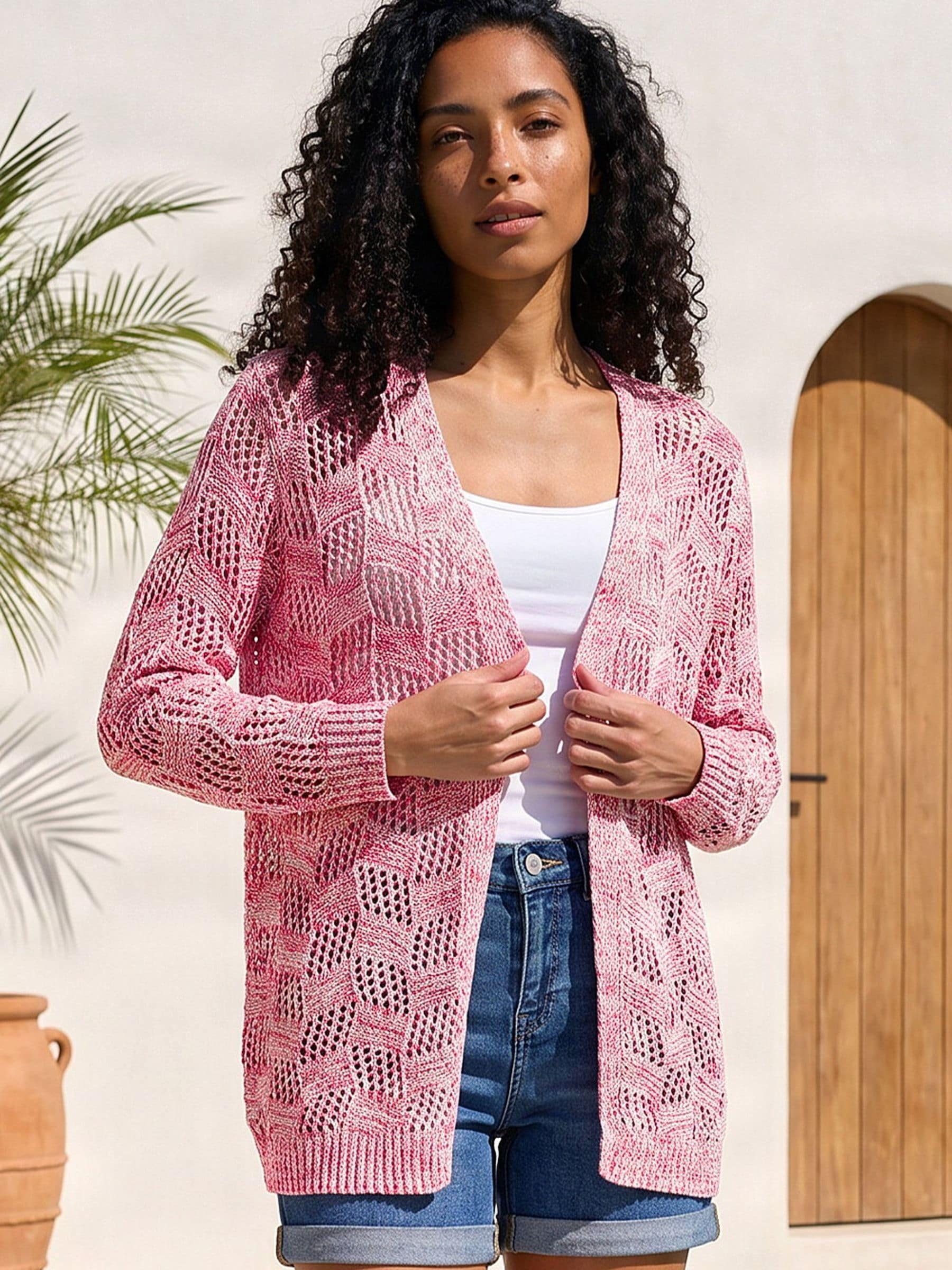 Buy Roman Pink Tape Knit Cotton Blend Cardigan from Next USA