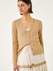 Roman Natural Shimmer Button Knit Cardigan - Image 2 of 5