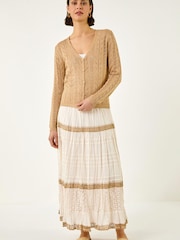 Roman Natural Shimmer Button Knit Cardigan - Image 4 of 5