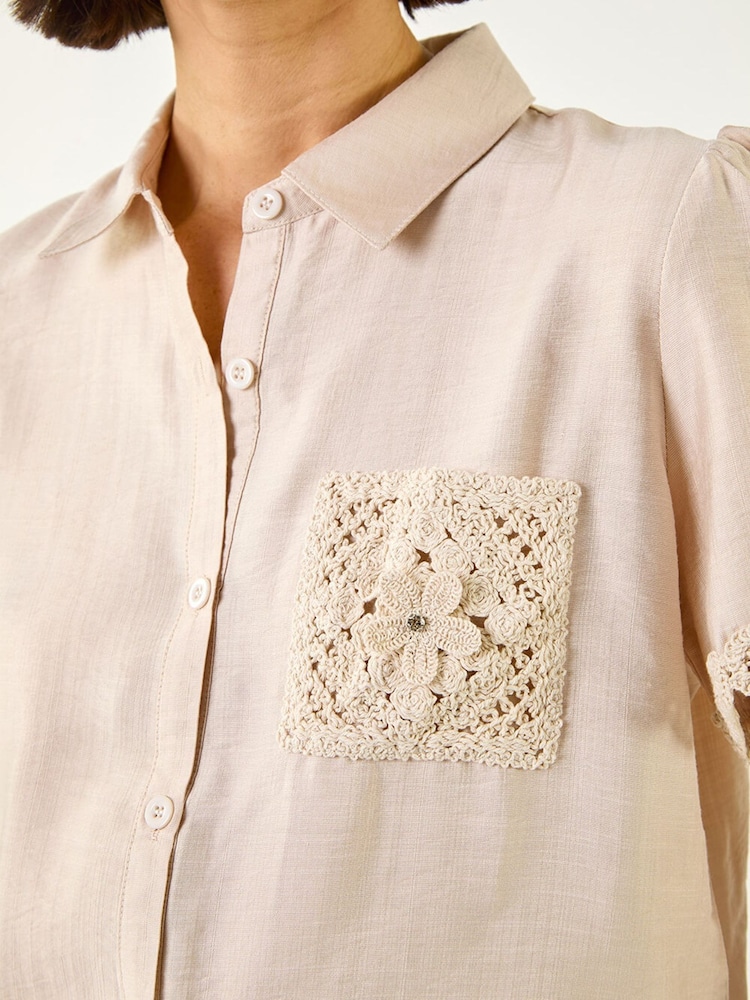 Roman White Crochet Pocket Button Shirt - Image 6 of 6