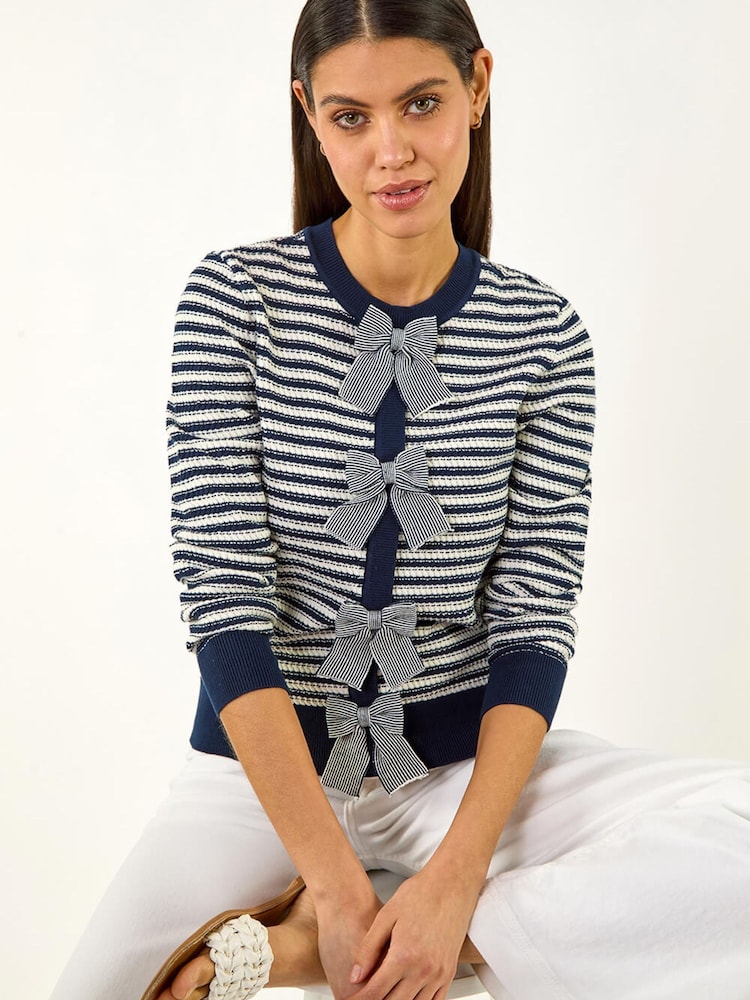 Roman Blue Stripe Bow Front Cardigan - Image 1 of 5