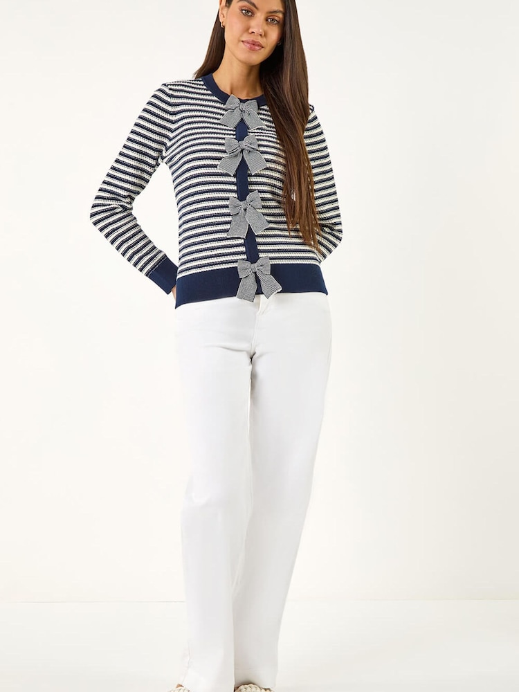 Roman Blue Stripe Bow Front Cardigan - Image 2 of 5