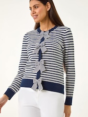 Roman Blue Stripe Bow Front Cardigan - Image 4 of 5