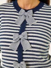 Roman Blue Stripe Bow Front Cardigan - Image 5 of 5