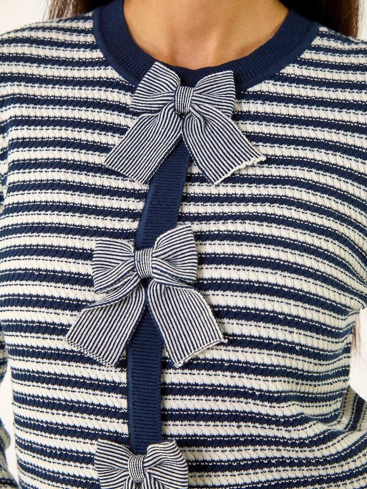Roman Blue Stripe Bow Front Cardigan - Image 5 of 5