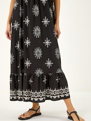 Roman Black Borderie Shirred Maxi Dress - Image 5 of 5