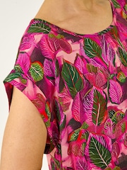 Roman Pink Leaf Print Shell Top - Image 6 of 6