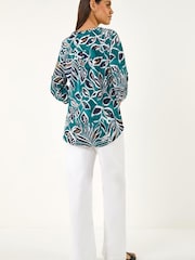 Roman Green Textured Leaf Print Shirt - Image 2 of 5