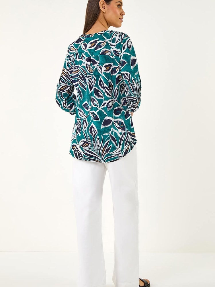 Roman Green Textured Leaf Print Shirt - Image 2 of 5 Roman Green Textured Leaf Print Shirt - Image 2 of 5