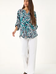 Roman Green Textured Leaf Print Shirt - Image 3 of 5