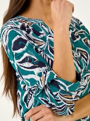 Roman Green Textured Leaf Print Shirt - Image 5 of 5