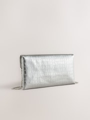 Silver Croc Effect Envelope Clutch Bag - Image 1 of 4