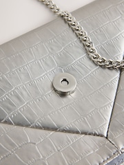 Silver Croc Effect Envelope Clutch Bag - Image 2 of 4