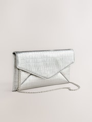 Silver Croc Effect Envelope Clutch Bag - Image 4 of 4
