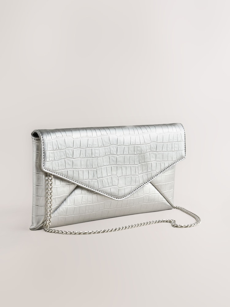 Silver Croc Effect Envelope Clutch Bag - Image 4 of 4 Silver Croc Effect Envelope Clutch Bag - Image 4 of 4