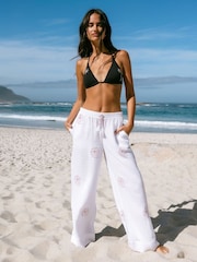 Chelsea Peers Natural Cheesecloth Palm Loop Print Trousers - Image 1 of 5