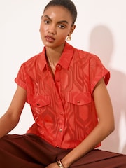 Lipsy Red Geo Burnout Short Sleeve Shirt - Image 1 of 4