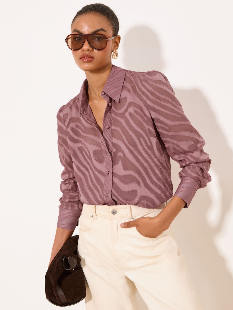 Lipsy Mauve Purple Burnout Button Through Shirt - Image 1 of 4 Lipsy Mauve Purple Burnout Button Through Shirt - Image 1 of 4
