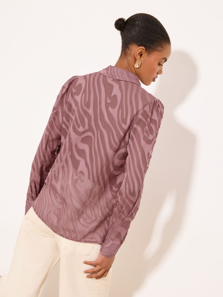 Lipsy Mauve Purple Burnout Button Through Shirt - Image 4 of 4 Lipsy Mauve Purple Burnout Button Through Shirt - Image 4 of 4