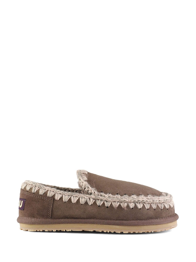 Mou Brown Suede Full Eskimo Sheepskin Lined Stitch Moccasin Slippers - Image 1 of 1 Mou Brown Suede Full Eskimo Sheepskin Lined Stitch Moccasin Slippers - Image 1 of 1