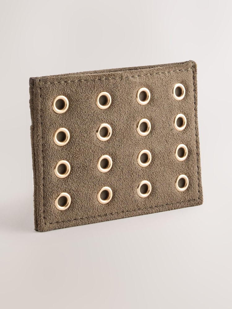 Khaki - Eyelet Suedette Cardholder - Obraz 1 z 5 Khaki - Eyelet Suedette Cardholder - Obraz 1 z 5