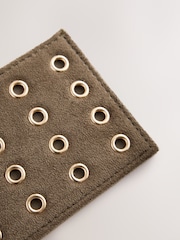 Khaki - Eyelet Suedette Cardholder - Obraz 4 z 5